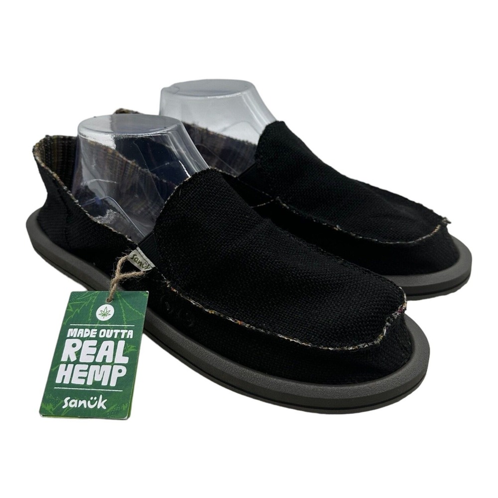 Sanuk Donna Hemp Shoes Women's Size 6 Black Slip On Loafers‎ NWT SWF1160 BLK